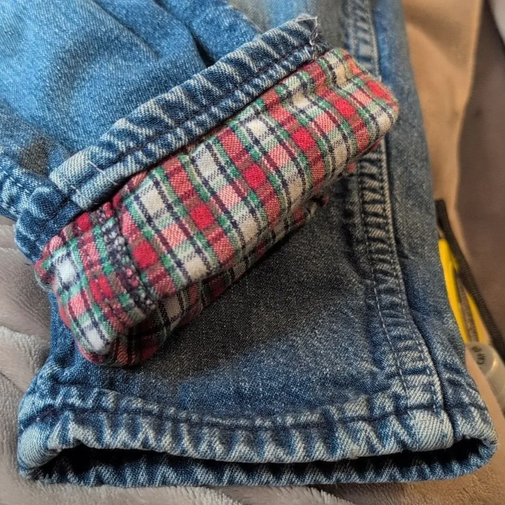 Oshkosh b'gosh vintage‎ blue denim flannel lined patchwork overalls size 3T